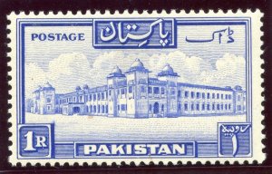 Pakistan 1954 KGVI 1r ultramarine (p13½) MLH. SG 38a. Sc 38.