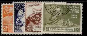 TURKS & CAICOS ISLANDS GVI SG217-220, anniversary of UPU set, FINE USED.