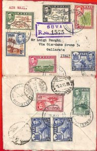 aa2332 - FIJI  - Postal History -  REGISTERED COVER to ITALY  1949 - Very nice!