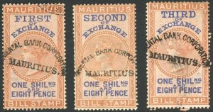 Mauritius BF17 1/8 Brown and Blue Bill of Exchange Stamps Set of 3