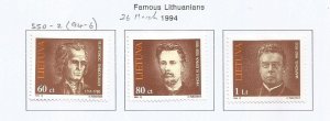 LITHUANIA - 1994 - Famous Lithuanians -  Perf 3v Set - M L H