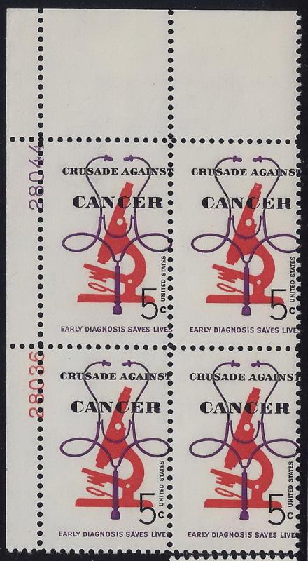 1263 - Misperf Error / EFO Plate# Block Crusade Against Cancer Mint NH