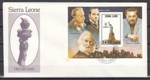 Sierra Leone, Scott cat. 754. Statue of Liberty s/sheet. First day cover.