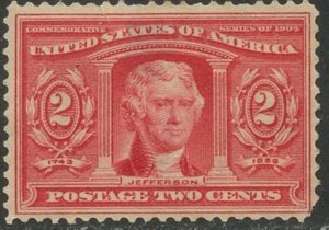 US Sc#324 1904 2c Louisiana Purchase OG Mint Hinged with Faults