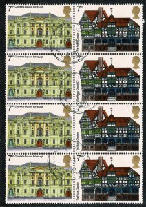 GB 1975 Architecture. 7p se-tenant block of eight. . SG 975a. Very Fine Used