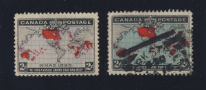2x Canada 1898 Xmas Map Stamps #85 MNG F/VF #86 Used F/VF Guide Value = $50.00