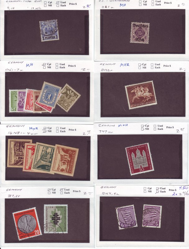 Z629 JL stamps germany mnh/mh/used on sales cards, check scan, all checked sound