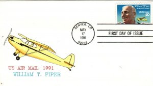 #C129 40c William T. Piper Aviation Pioneer Rainbow cachet First Day cover 60 ma