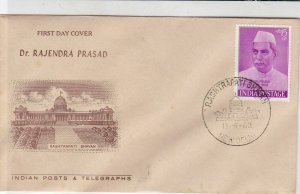 India 1962 Rashtrapati Bhavan Illust. Rajendra Prasad Stamp FDC Cover Ref 34702