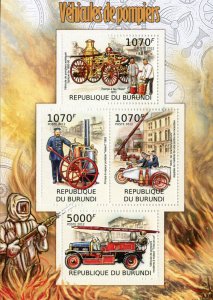 Burundi 2012 MNH Fire Engines Stamps Trucks Special Transport 4v M/S