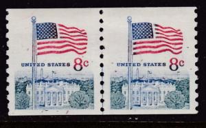 U.S. 1963 Scott 1338g Coil Line Pair 8c Flag & White House VF/NH(**)