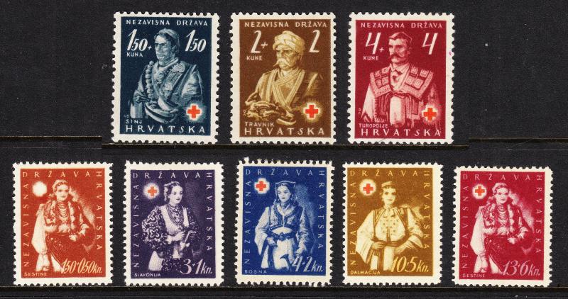 CROATIA — SCOTT B3-B5, B20-B24 — SEMI-POSTAL SETS/COLOR SHIFT — MLH —SCV $19.00+