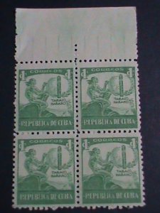 ​CUBA STAMP-1939 SC#356 RAREST CUBA CIGAR & INDIAN STAMP MNH- BLOCK OF 4 VF