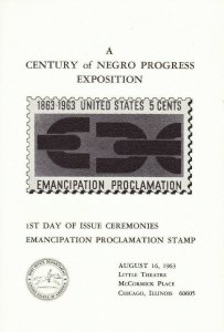 USPS First Day Ceremony Program #1233 Emancipation Proclamation Centennial 1963