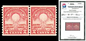 Scott 656 1929 2c Edison Mint Coil Line Pair Graded VF-XF 85 NH with PSE CERT