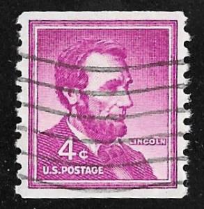 1058 4 cents 1958 Abraham Lincoln, Coil Stamp used EGRADED XF 93 XXF