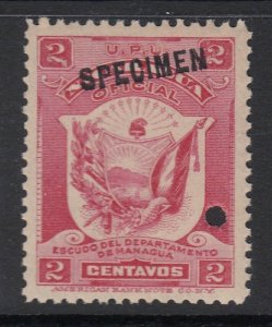 Nicaragua 1905 2c Rose Official Specimen Overprint MNH. Scott O159 var 