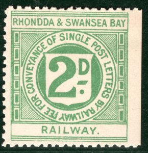 GB Wales R&SBR RAILWAY Letter Stamp 2d RHONDDA & SWANSEA BAY Mint MM BRW96