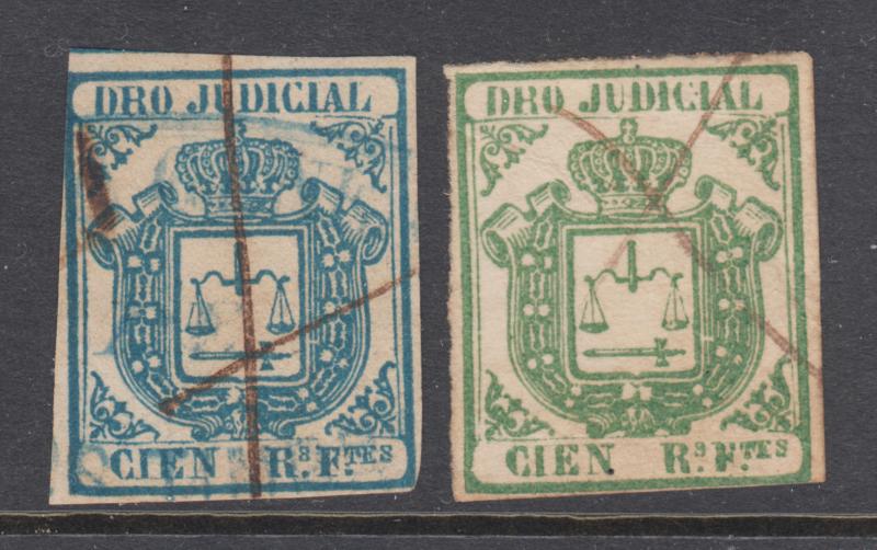 Cuba Jones AA27, AA28 used. 1863 100r Legal Document (DERECHO JUDICIAL) fiscal