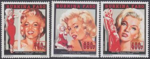 BURKINA FASO # 1012-4 CPL MNH MARILYN MONROE SET of 3 DIFFERENT PORTRAITS