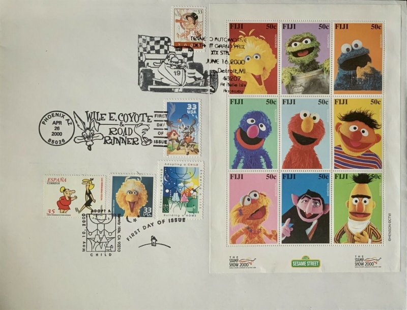 HNLP Hideaki Nakano 3189 Big Bird on Stamp Show 2000 Sesame Street FIJI Sheet