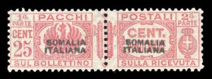 Italian Colonies, Somalia #Q42 Cat$62.50, 1931 25c red, unsevered pair, hinged