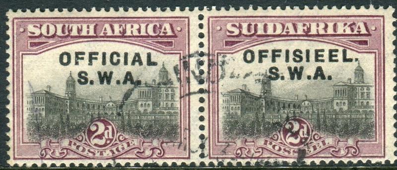 SOUTH AFRICA-1929 2d Grey & Purple NO STOP AFTER OFFICIAL FU pair Sg O11a