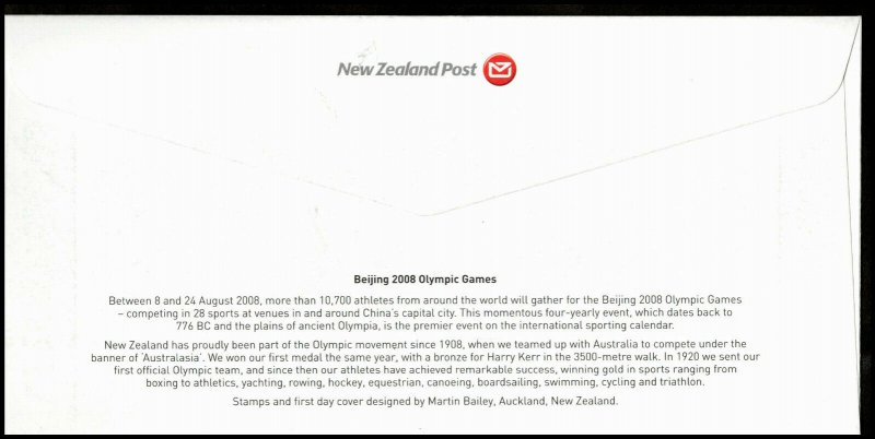 New Zealand 2008 Beijing Olympic Games FDC First Day Cover