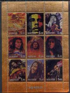 DAGESTAN - 1999 - Bob Marley -Perf 9v Met. Sheet-Mint Never Hinged-Private Issue