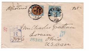 Danish West Indies Scott 22 and 28 on registered cover to the Loraen, Ohio, USA