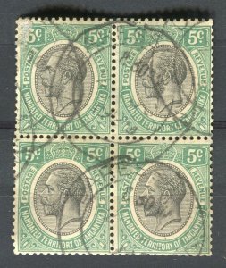 TANGANYIKA; 1927 early GV portrait issue fine used Shade of 5c. BLOCK of 4