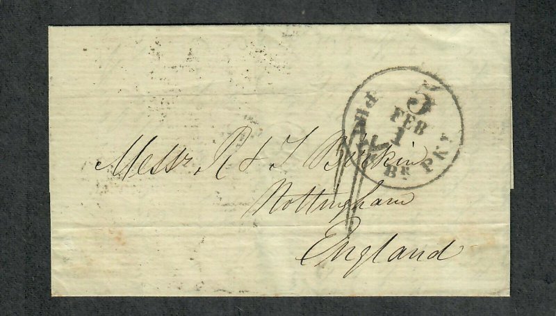 Transatlantic Ship Cover Philadelphia To Nottingham 1859 Cunard Europa