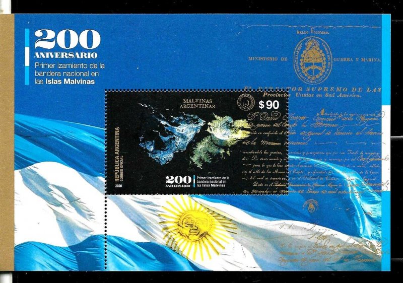 ARGENTINA 2020 FIRST HOLD UP NATIONAL FLAG IN MALVINAS ANIVERSARY S/SHEET MNH