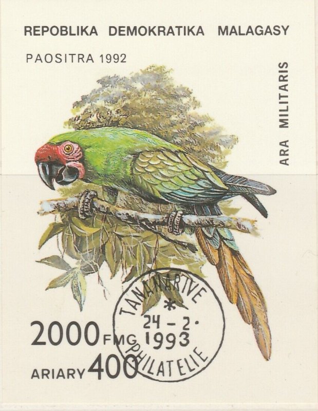 Malagasy Republic 1993 Ara Militaris Parrots Sheet Mi. Block 209 Used 11892