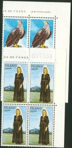 ICELAND #378-9  50kr and 100kr Corner Mgn Blks 4 NH Facit $86.40