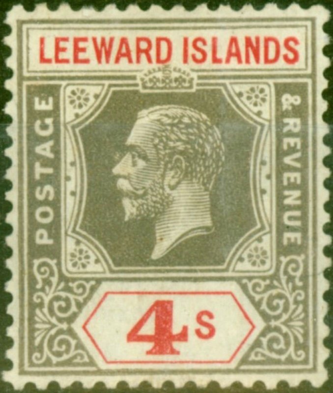 Leeward Islands 1922 4s Black & Red SG77 Fine Mtd Mint