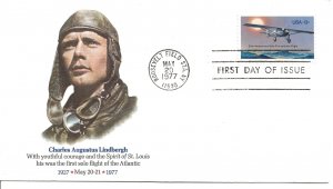 US Scott #1710, First Day Cover 5/20/76 Roosevelt Field Single Charles Lindbergh