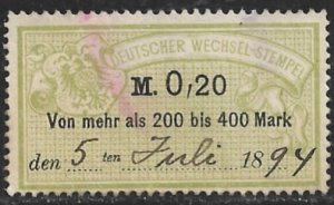 GERMANY 1886 0,20m Bill of Exchange Revenue Erler No. AJ100A VFU