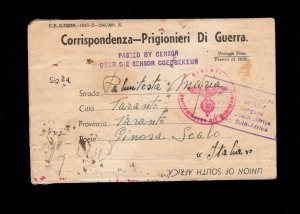 Triple Censor German South African Italian POW Fragile Lettersheet 1941 Cover 4