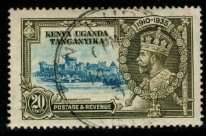 KENYA, UGANDA & TANGANYIKA SG124f 1935 20c DIAGONAL LINE BY TURRET FINE USED