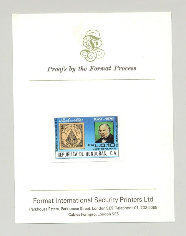 Honduras #C691 Rowland Hill 1v Imperf Proof on Printer's Card 