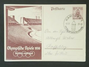 1937 Hamburg Germany Olympic Games Berlin Stadium Illustrated Postcard Cover