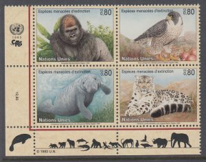 UN Geneva 231a Animals Inscription Plate Block MNH VF