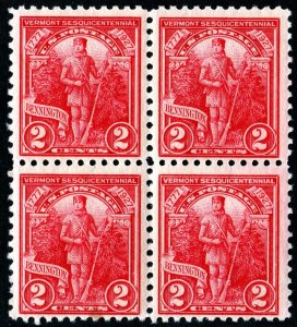 SC#643 2¢ Vermont Sesquicentennial Block of Four (1927) MNH