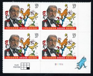 SC# 3835 - (37c) - Dr. Seuss - Plate Block/4