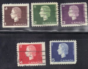 CANADA  SC# 401-05 USED 1-5c 1962-63  QUEEN     SEE SCAN