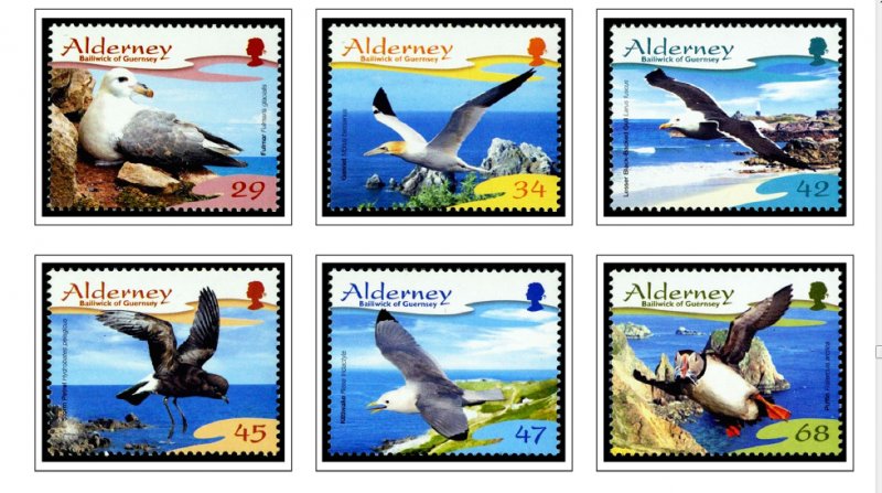 COLOR PRINTED GB ALDERNEY 1983-2020 STAMP ALBUM PAGES (89 illustrated pages)