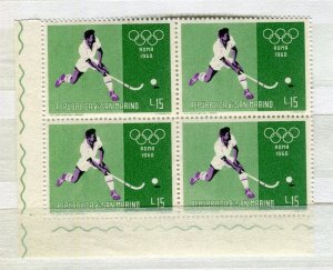 SAN MARINO; 1960 Olympics issue MINT MNH CORNER BLOCK of 4, 15L.