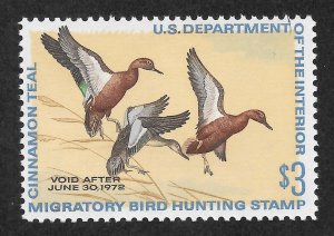 United States Scott RW38 MNHOG - 1971 $3 Cinnamon Teal - CV $55.00