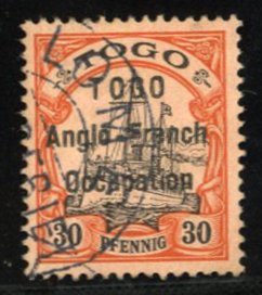 Togo #53 Cat$29, 1914 30pf orange and black, used